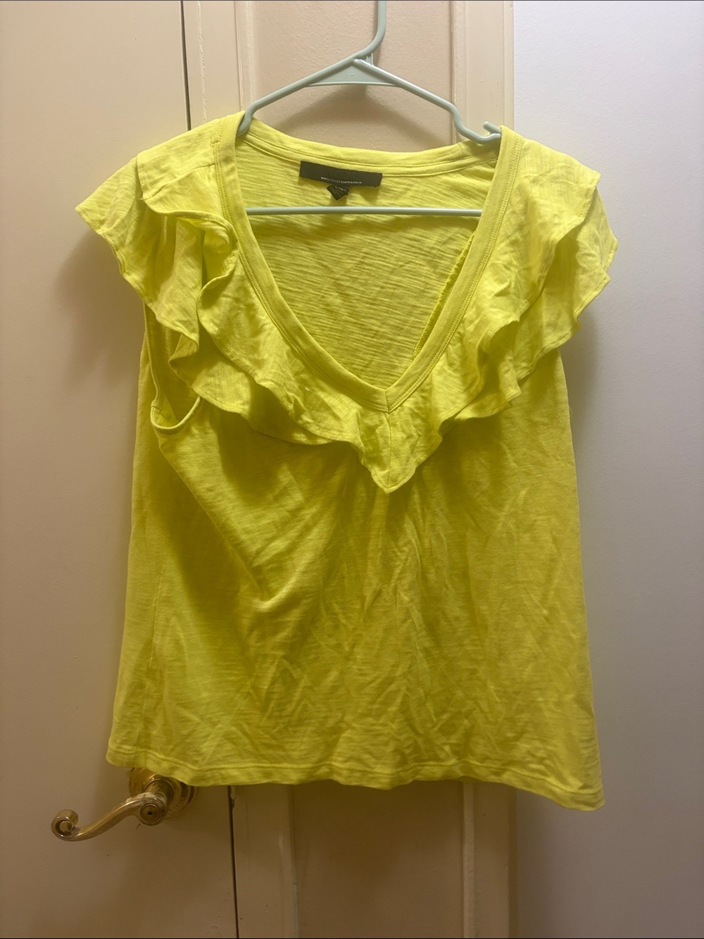 White House Black Market Yellow Ruffle V-Neck Camisole
